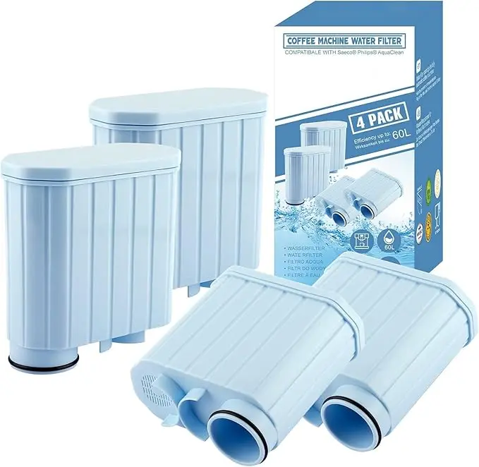Set of 4 coffee machine water filters compatible with AquaClean CA6903/10, CA6903/22, CA6903/00, coffee filters for Saeco and compatible machines with AquaClean sticker on the water tank