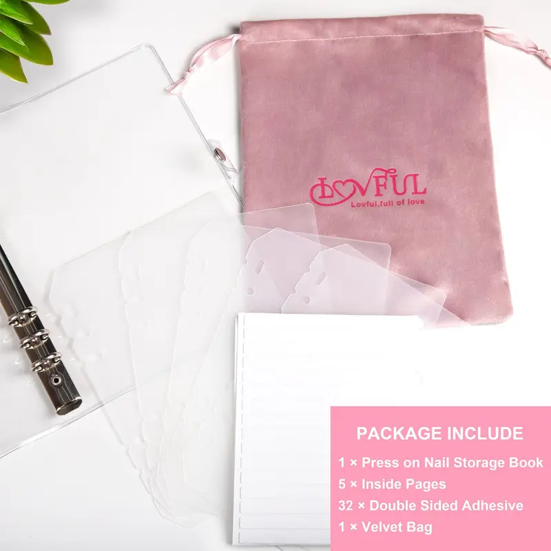 Lovful Press-On Nails Storage Binder – 5-Page A5 Organizer with PVC Covers, Portable & Stylish Design(Not Included Press On Nail) Decorative Creative #SohoChic