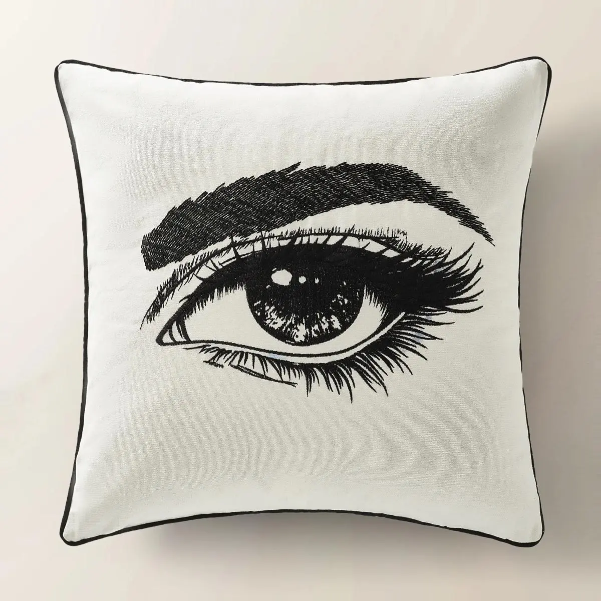 Z Gallerie Demure Embroidered Pillow, 22in Whimsical Decorative Embroidered Cushion with Modern Design, Cushion Covers Included Black And White