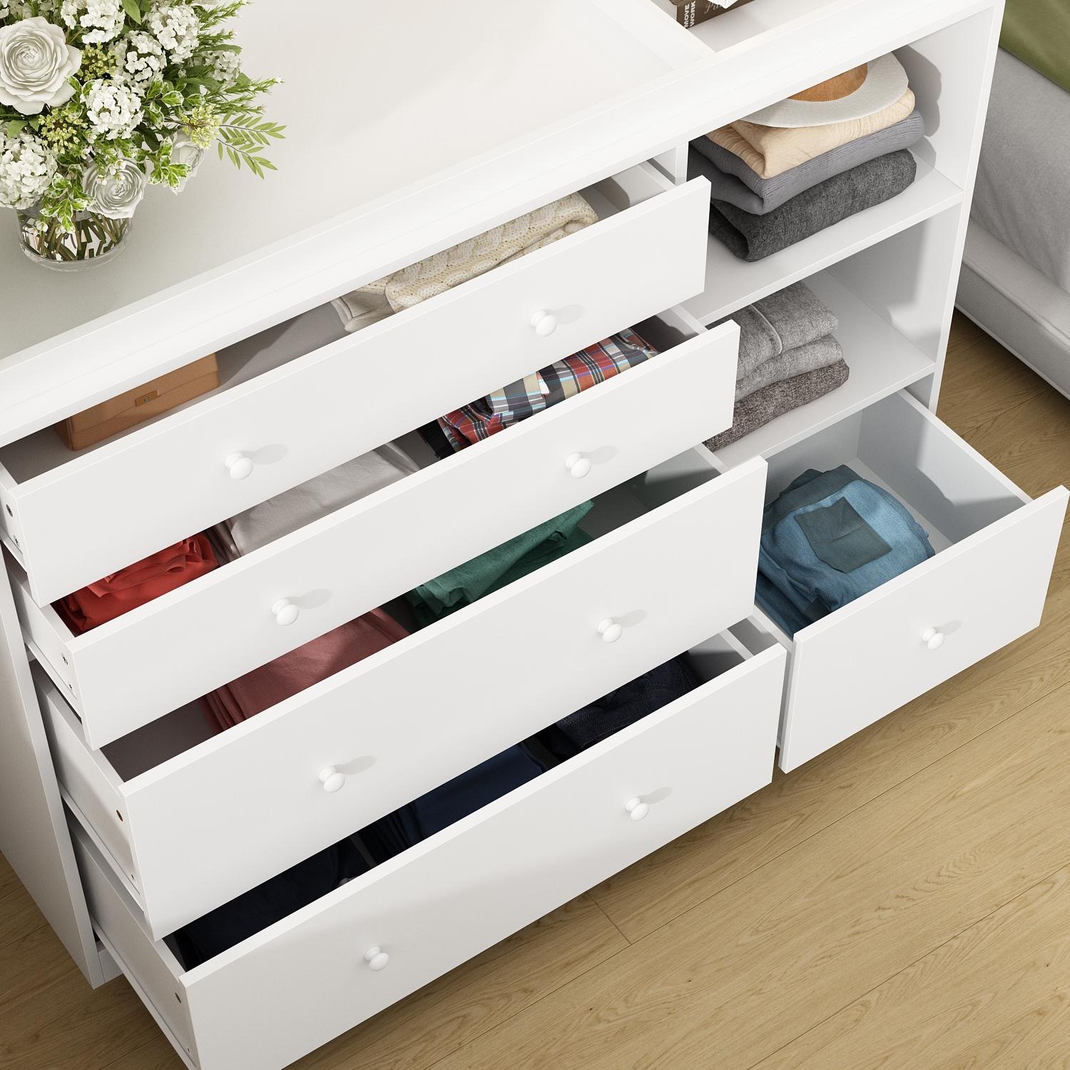 FUFU&GAGA 5-Drawer Dresser with Open Shelves, Modern White Chest of Drawers with Knobs, Storage Cabinet for Bedroom & Living Roomfor the Bedroom Furniture Organizer