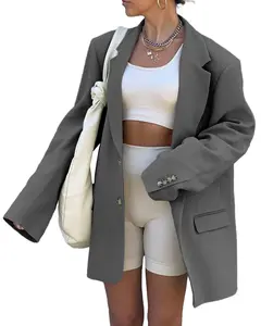 Cicy Bell Women's Casual Elegant Long Sleeve Oversized Lapel Blazers Open Front Solid Work Office Jacket Blazer Soft Polyester Spandex Basic Vneck Double Breasted Front Button Design