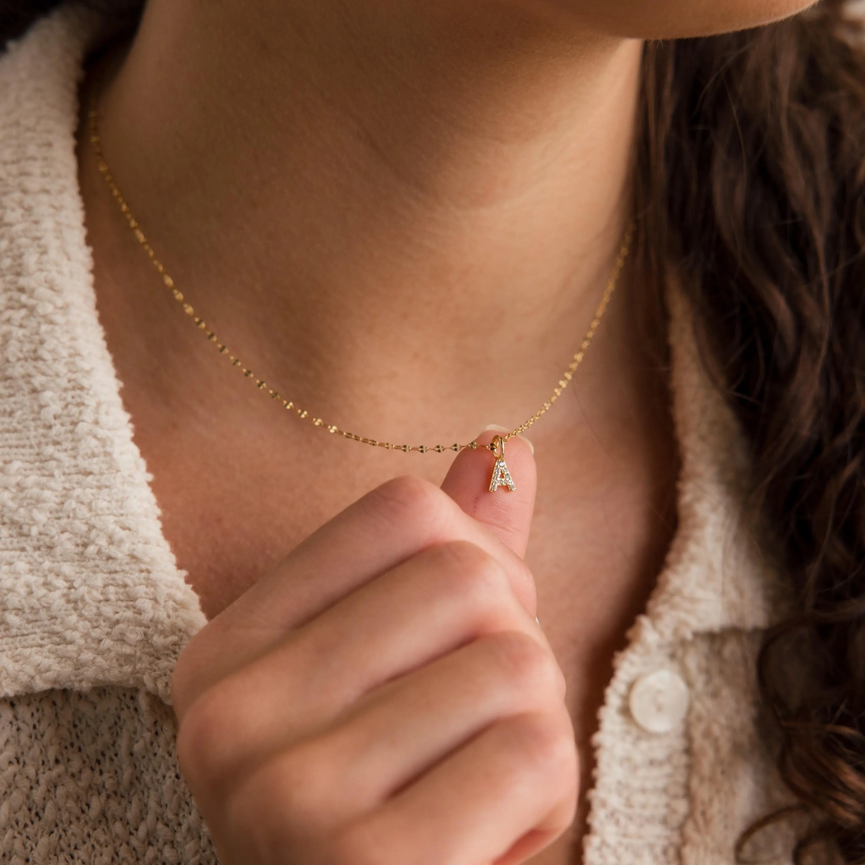Dainty Pave Letter Necklace by Caitlyn Minimalist - 18K Gold Plated Initial Necklace - Custom Diamond Letter Pendant Necklace with Mirror Chain - Everyday Layering Necklace - Personalized Jewelry - Gift for Her chain