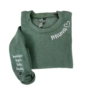 Custom Mama Embroidered  Sweatshirt with Kids' Name on Sleeve – Gift for Mother’s Day, Birthday or Valentine Day