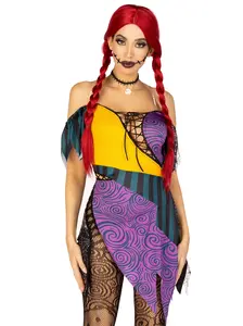 Leg Avenue Darling Rag Doll Costume - Spooky Cute Halloween Dress with Adjustable Lace Ups & Clear Straps for Women