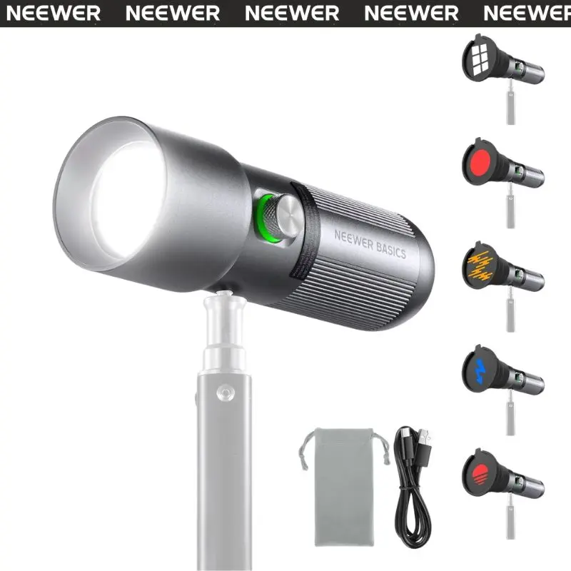 NEEWER FL10 RGB LED Photography Light, 10W Portable Spotlight 4 Colors 20 Gobo Filters Indoor /Outdoor Light for Party Decoration Vlog & Creative Shooting tiktokshopbacktoschool