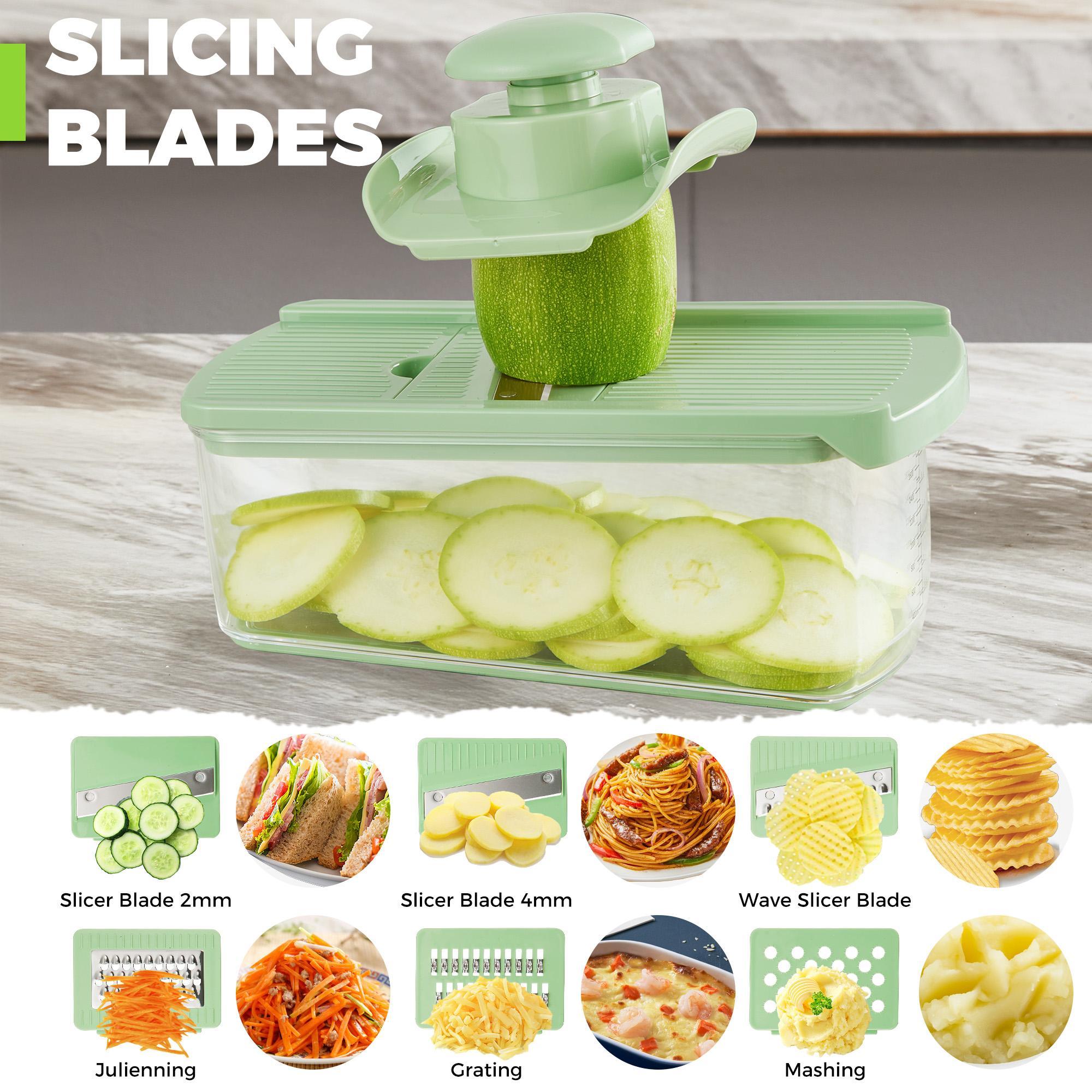 [BF&CM]KitExpert New Veggie Chopper(Faster Mealprep&Cleaning), All in One Mandoline, Multifunctional Food/Vegetable Chopper, Onion Cutter, Cheese Grater, Nova
