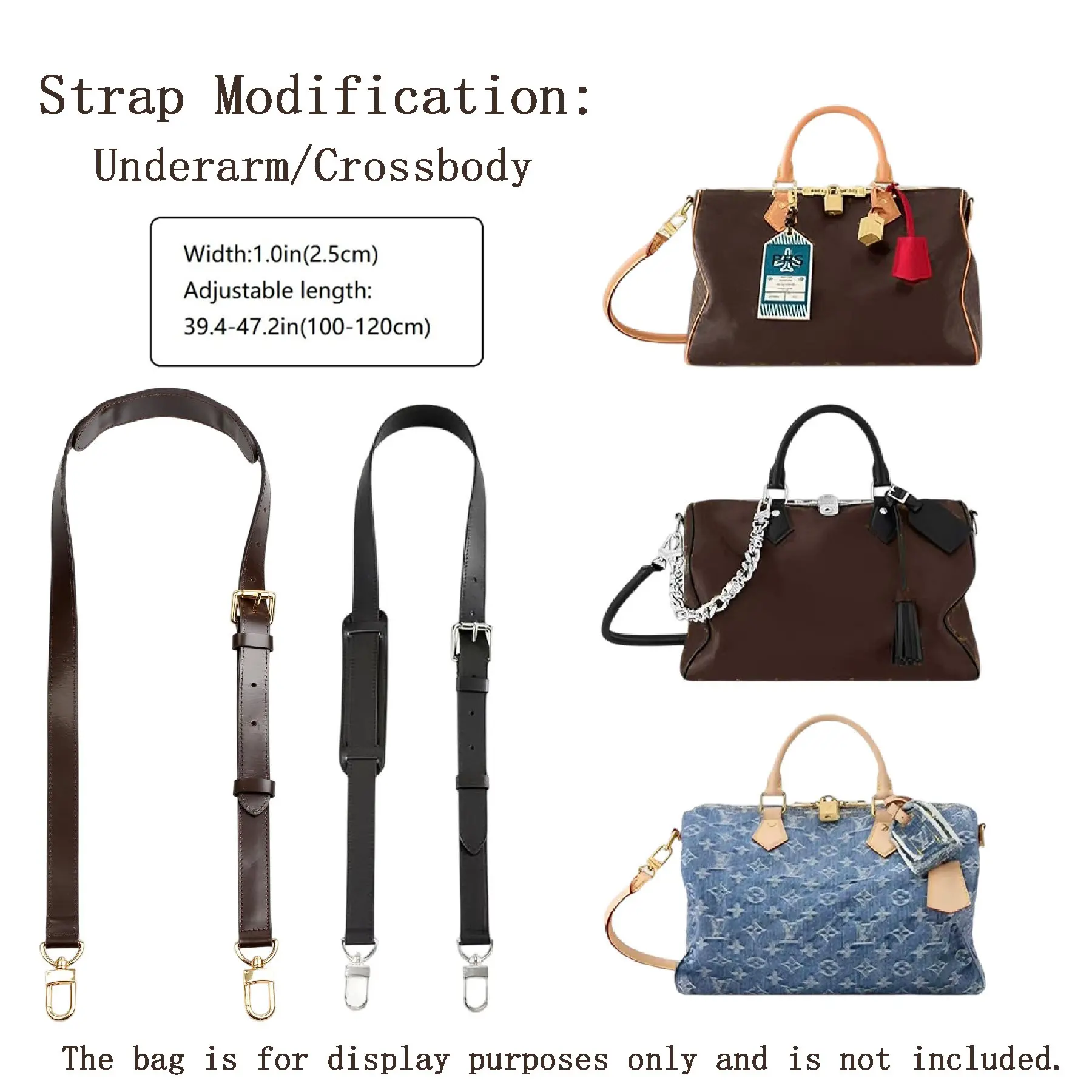 Jiesinlov Genuine Leather Replacement Strap, Solid Adjustable Crossbody Strap with Padded Shoulder Support for Speedy 25-35, Keepall 45 50 55 60 Travel Duffel Bags, Padded Shoulder Strap, Solid Adjustable Strap