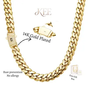14k Real Gold Plated Cuban Necklace Miami Link Chain with Diamond Clasp Anti-Friction for Men Women Stainless Steel Thick Chain Hip Hop Jewelry 6/8/10/12/14MM Colorfast Waterproof  Thickened Black Friday