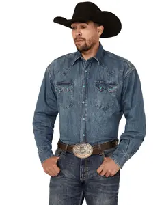 Stetson Men's Denim Long Sleeve Snap Western Shirt - 11-001-0465-0031 Bu