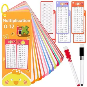 15Pcs Multiplication Flash Cards 0-12, Time Table Flash Cards Chart with 2 Dry Erase Pens 1 Rings, Educational Math Multiplication Chart for 1st to 3rd Grades Fun Learning with Math Game