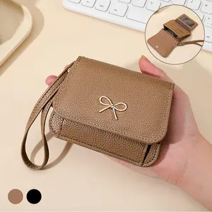 ISEMENA Cute Bow Wallets for Women,RFID Short Wristlet Wallet with 1 ID Flip Window and 1 Zipper Pocket,Card Holders Clutch Slim Coin Purse