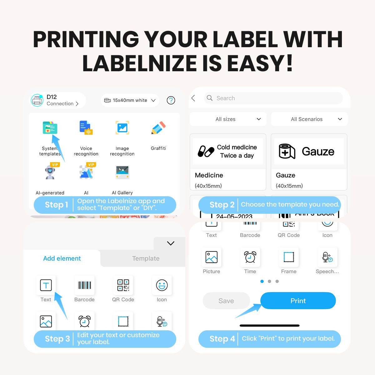 Portable Bluetooth Label Printer, D12 Wireless Handheld Printer with Tape Mini Sticker Maker for Barcodes Storage Office & Home Organization Thermal Printer outdoorfun #SummerVibes