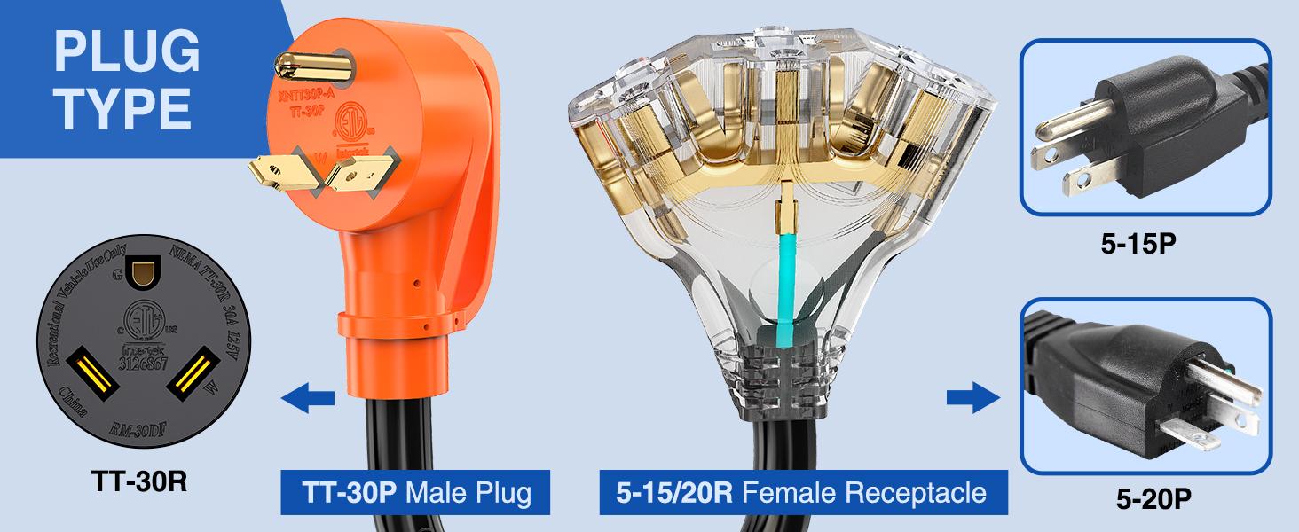 Nilight 30 Amp to 110V RV Adapter Cord 30 A to 15A RV Distribution Adapter Cord 3 Prong TT-30P Male to 3X 5-15R/5-20R Female ETL Listed for RV Camper Generator Household Outlet extension Nilight 30 Amp to 110V RV Adapter Cord 30 A to 15A RV Distribution Adapter Cord 3 Prong TT-30P Male to 3X 5-15R/5-20R Female ETL Listed for RV Camper Generator Household Outlet extension