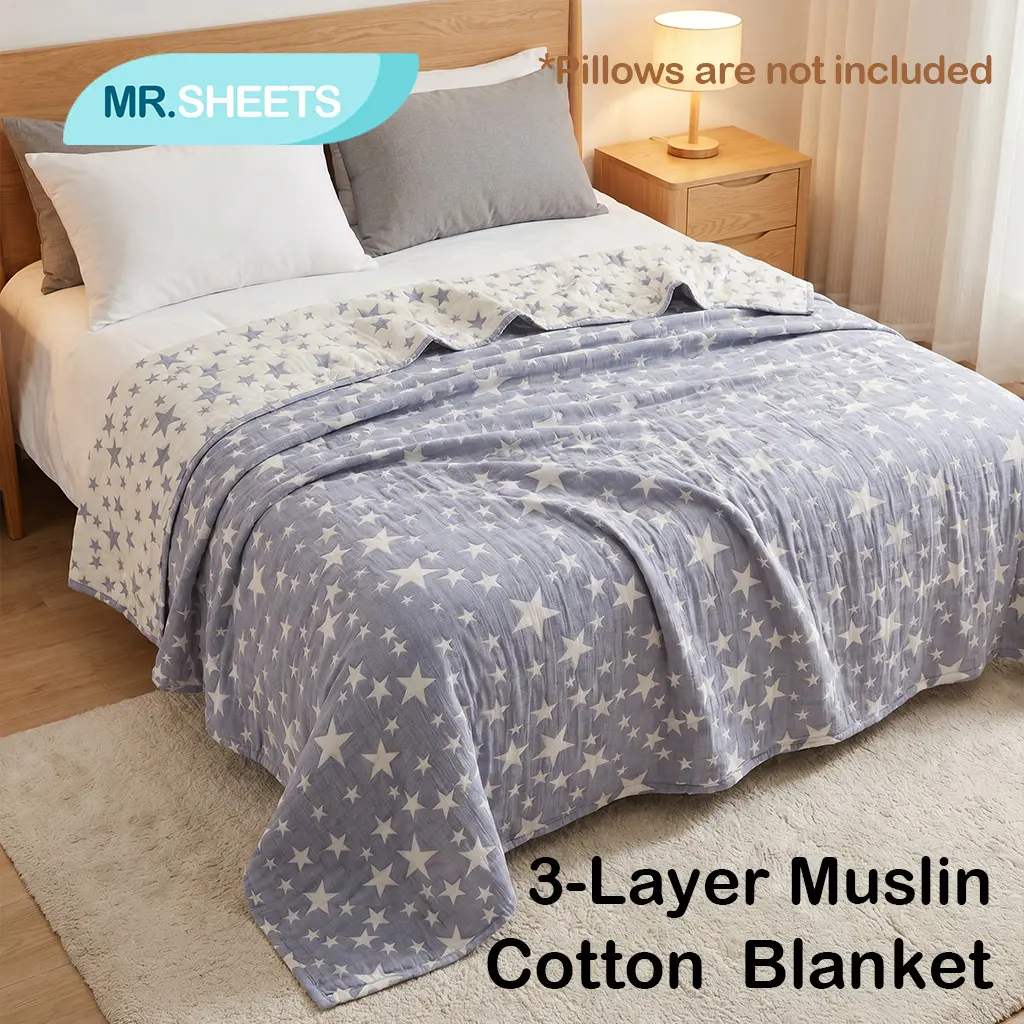 NTBAY 3-Layer Muslin Cotton Blanket, Lightweight Breathable Soft Bed Quilt for All-Season Comfort & Daily Relaxing Use