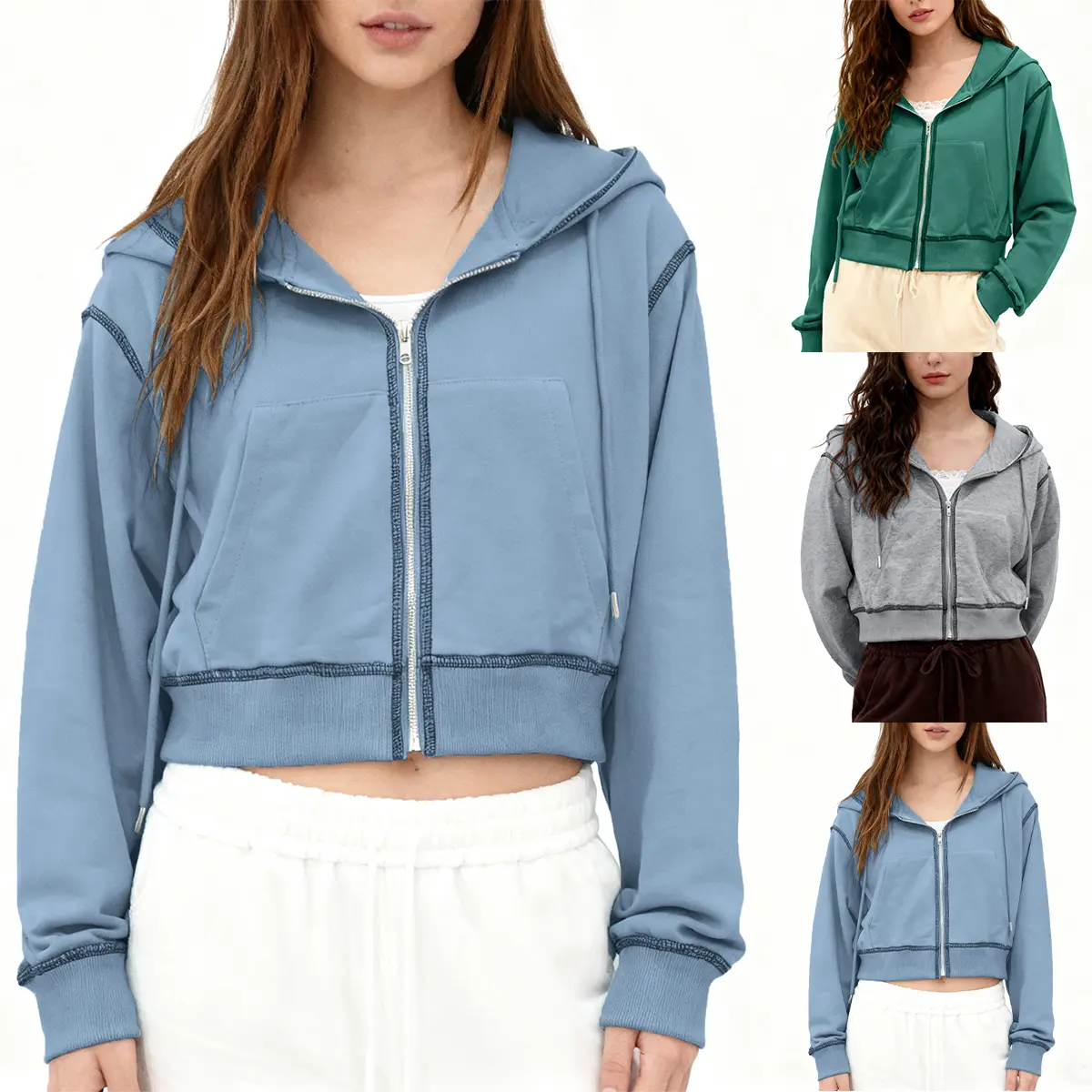 Mundoven Hoodies for Women Full Zip Up Cropped Sweatshirts Jackets Y2K Casual Comfy Gym Tops Fall Outfits Winter Clothes 2026