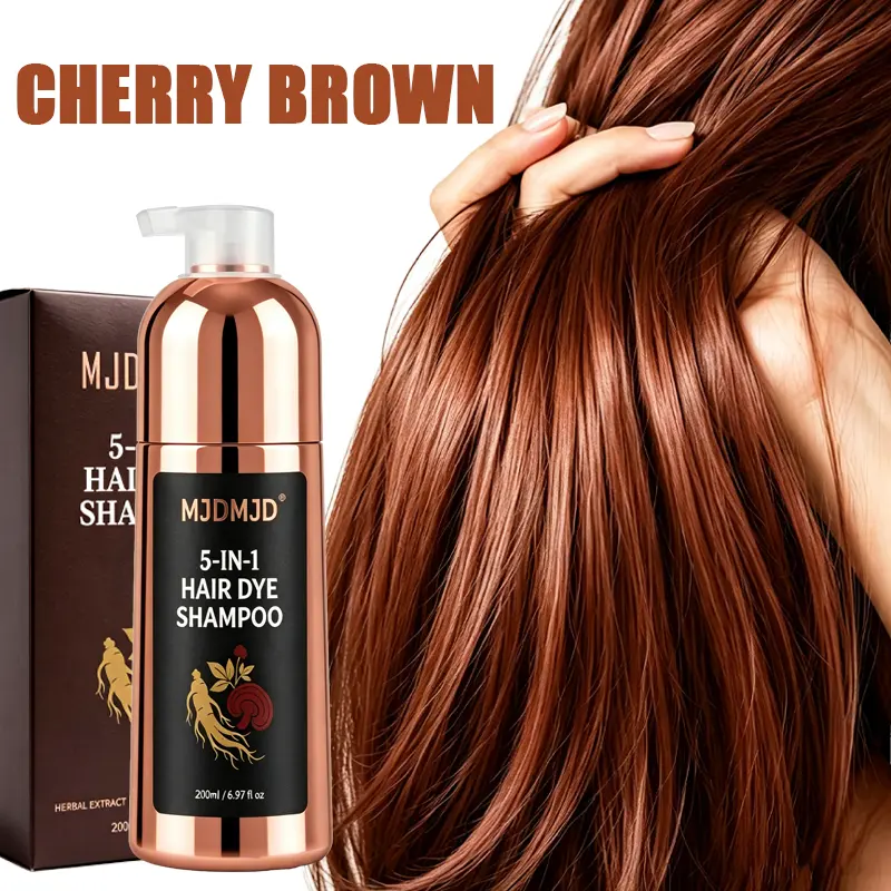 CHERRY BROWN 5-in-1 Hair Dye Shampoo, Instant Gray Coverage, Natural Ammonia-Free Hair Color for Women & Men, Vegan Formula, Easy Root Touch Up, Long-Lasting Color, 200ml