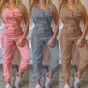 Women's work overalls, waistband, sleeveless overalls, simple leggings2025D86128 Casual Suits Women's work overalls, waistband, sleeveless overalls, simple leggings2025D86128 Casual Suits