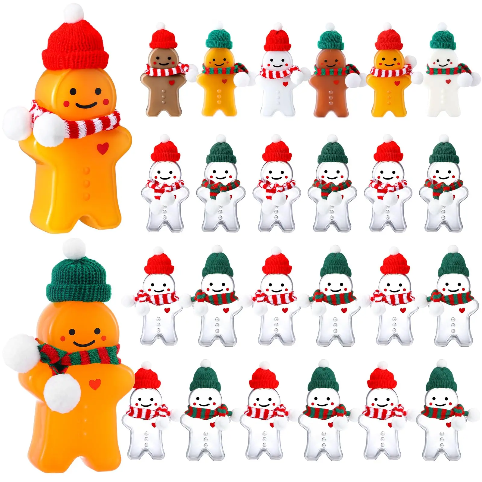 Christmas Reusable Plastic Water Bottles with Straws & Lids - 10/15/24 Set, Gingerbread Man/Snowman/Bear Designs for Milk, Juice, Christmas Party Favors, Water Bottle
