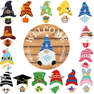 Valentine's Day Gifts for Mom, Aunt, and Sister Interchangeable Wooden Gnome Decor Holiday Seasonal Gnome Decorations with Magnet Pieces and Detachable Hats Changeable Welcome Sign for Home(Delicate Style)