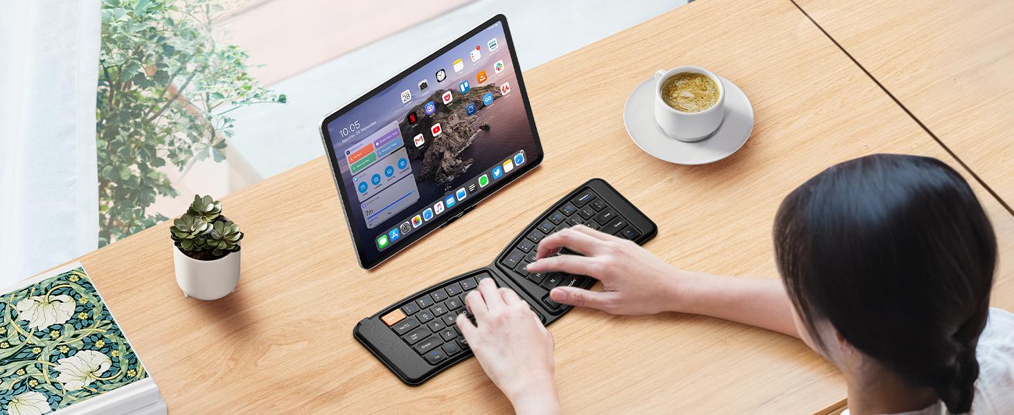 ProtoArc Ergonomic Foldable Keyboard, XK03 Split Folding Travel Bluetooth Keyboard, Ultra Slim, Portable for iPad, iPhone, Tablet, Laptop, PC