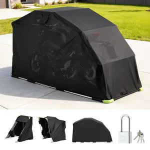 VEVOR Large Size Motorcycle Storage Shelter, 600D Oxford Flip-Up Garage Tent with Security Lock, Heavy-Duty All-Weather Cover with Ventilation Windows, 110x43x63in Outdoor Vehicle Shelter, Black (Father's Day Gift)