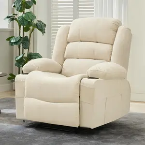 Beige Wide Manual Recliner Chair for Adults – Widen Oversize Overstuffed Breathable Fabric Lounge Chair with 3 Angle Modes 2 Cup Holders Side Pockets