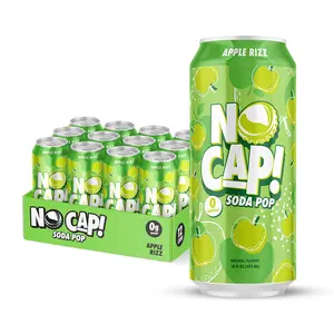 NO CAP! Next Gen Soda Pop with Zero Sugar, Zero Calories and Electrolytes for Hydration, Naturally Flavored Caffeine-Free Soda, Vegan & Gluten-Free, 16 oz Cans (Apple Rizz)