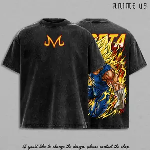 Majin Saiyan Prince Lightning Aura DBZ Anime Vintage Washed Oversized Graphic Tee Powerful Anime Warrior Manga Streetwear