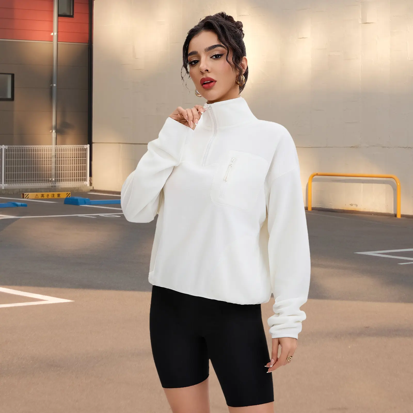 Women's Polyester Plush Fleece Collared Neck Quarter-Zip Long Sleeve Pullover - Lightweight, Fuzzy, Comfy, Adjustable, Chest Pocket, Relaxed Fit - Everyday, Outdoors, Hang or Tumble Dry Low | TikTok Shop Black Friday Womenswear Top, Tops