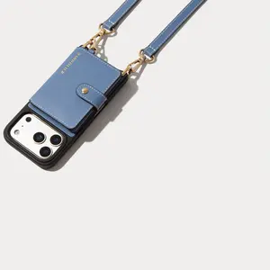 Ivy Magnet Wallet Crossbody Phone Case - Dusty Blue/Gold