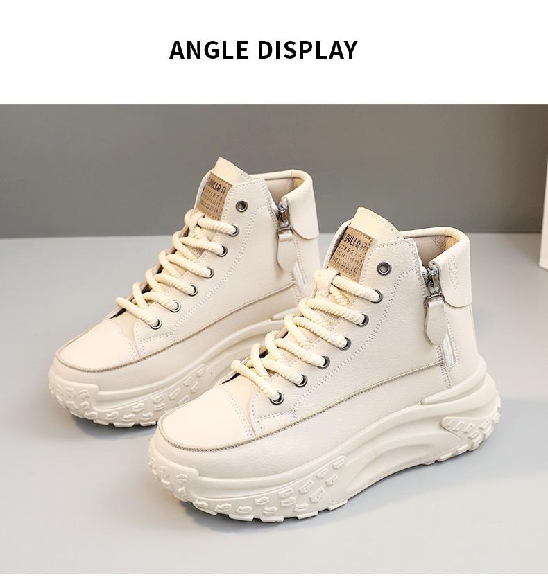 Spring and Autumn new arrival high-top shoes, round toe, thick sole for added height, soft sole, casual sneakers, street style white shoes.