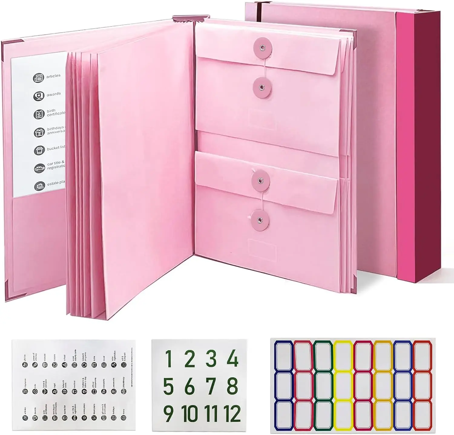 Damage-Resistant Accordion Folder - Minimalist Office Document Organizer Binder with Elastic Pockets, Hand-Labeled Tabs, Acid-Free Paper, Ample Storage Space for Enhanced Organization of Birth Certificates, Passports (Contemporary Office Use), Accordion-S