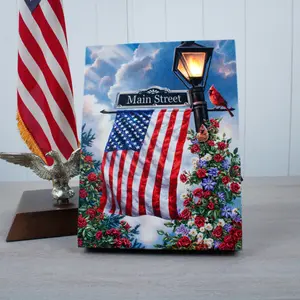 USA American Flag 4th of July Indepence Day Main Street USA 8x6 Lighted Tabletop Canvas Art Home Decor