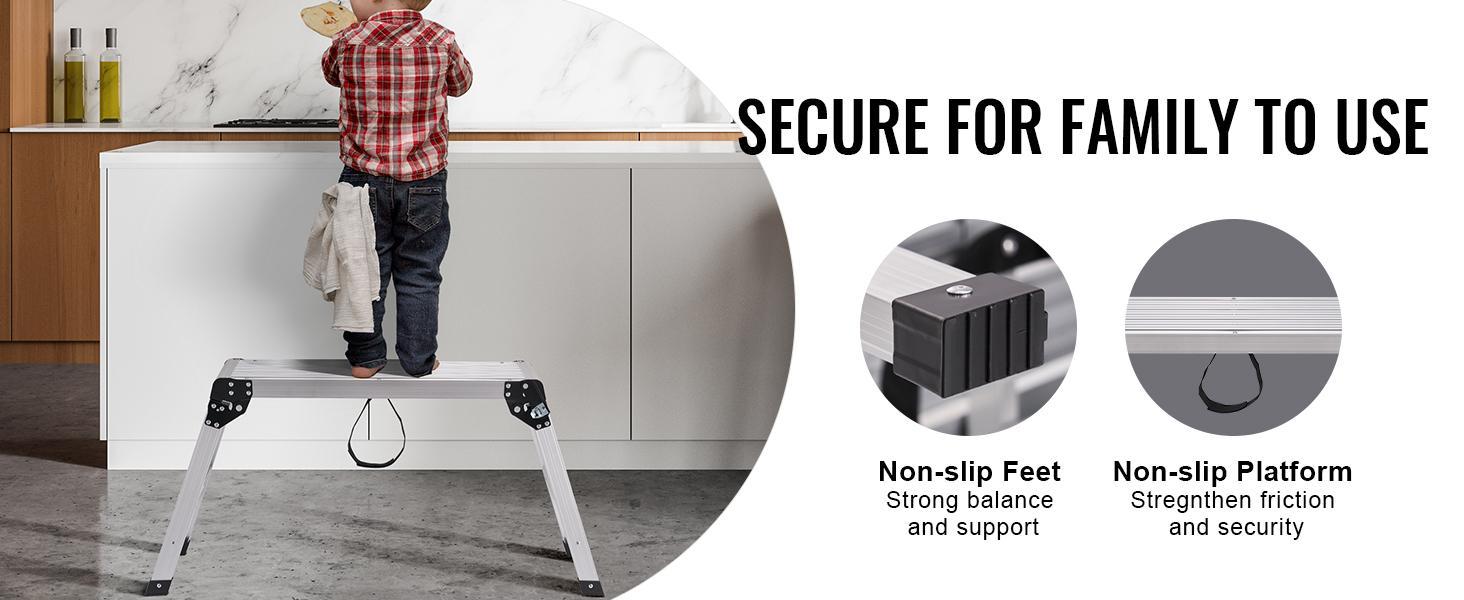VEVOR Folding Work Platform,  330 lbs Load Capacity, Aluminum Drywall Stool Ladder, Heavy Duty Work Bench w/ Non-Slip Feet, Ideal for Washing Vehicles, Cleaning, Painting, Decorating