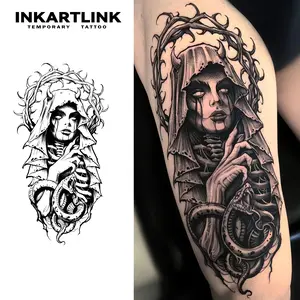 INKARTLINK Tattoo Tech, 2 Sheets Large Semi Permanent Tattoo, Adult Art Design Temporary Tattoos, Lasts 1-2 Weeks, Waterproof, Realistic Look, No Adhesive, No Reflection (Angel 3)