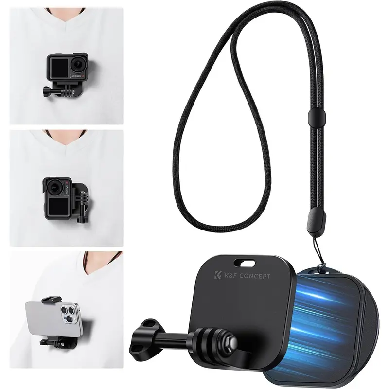 K&F CONCEPT Magnetic Chest & POV Neck Camera Mount - Compact Metal Clip, Adjustable Strap Lanyard, Strong Magnets for GoPro Hero 13/12/11/10/9 Black, DJI Osmo Action 5 Pro/4/3/2, Phone & Mobile Cameras, Clothes-Attachable