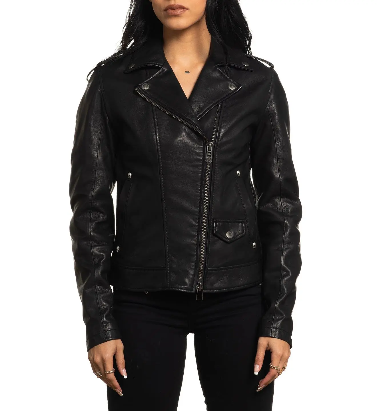 Affliction Women's Faux Leather Moto Jacket - Long Sleeve Casual Outerwear Coat with Pocket