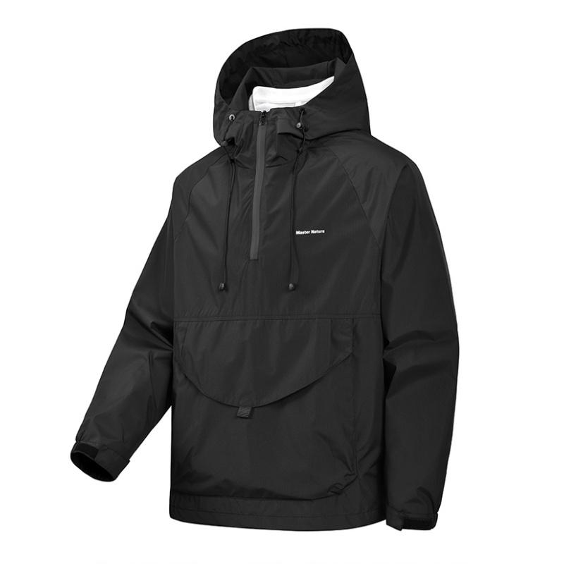 Spring and Autumn Half Zipper Hooded Pullover Sports Jacket Top Men's, New Autumn Jacket, Men's Windproof and Waterproof Outdoor Sports Mountaineering Fishing Suit, Pullover Men's Jacket, Multi-Pocket Sports Style Outdoor Loose Breathable Long Sleeve Top