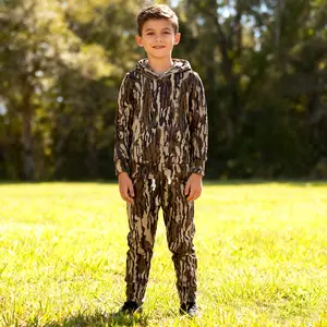 Spring Outside Casual Kids Boys Wear Hunting Season Bottomland Camo Hoodie Top Pants Outfit With Pocket Country Boys Two Pieces Outfit