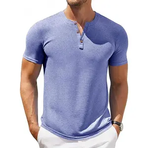 Runcati Men Short Sleeve Henley T-Shirt Casual Solid Color Button-up Henley Shirt V Neck Tee Tops