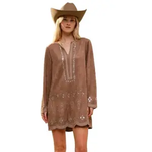 Faux Suede Beaded Tunic Dress