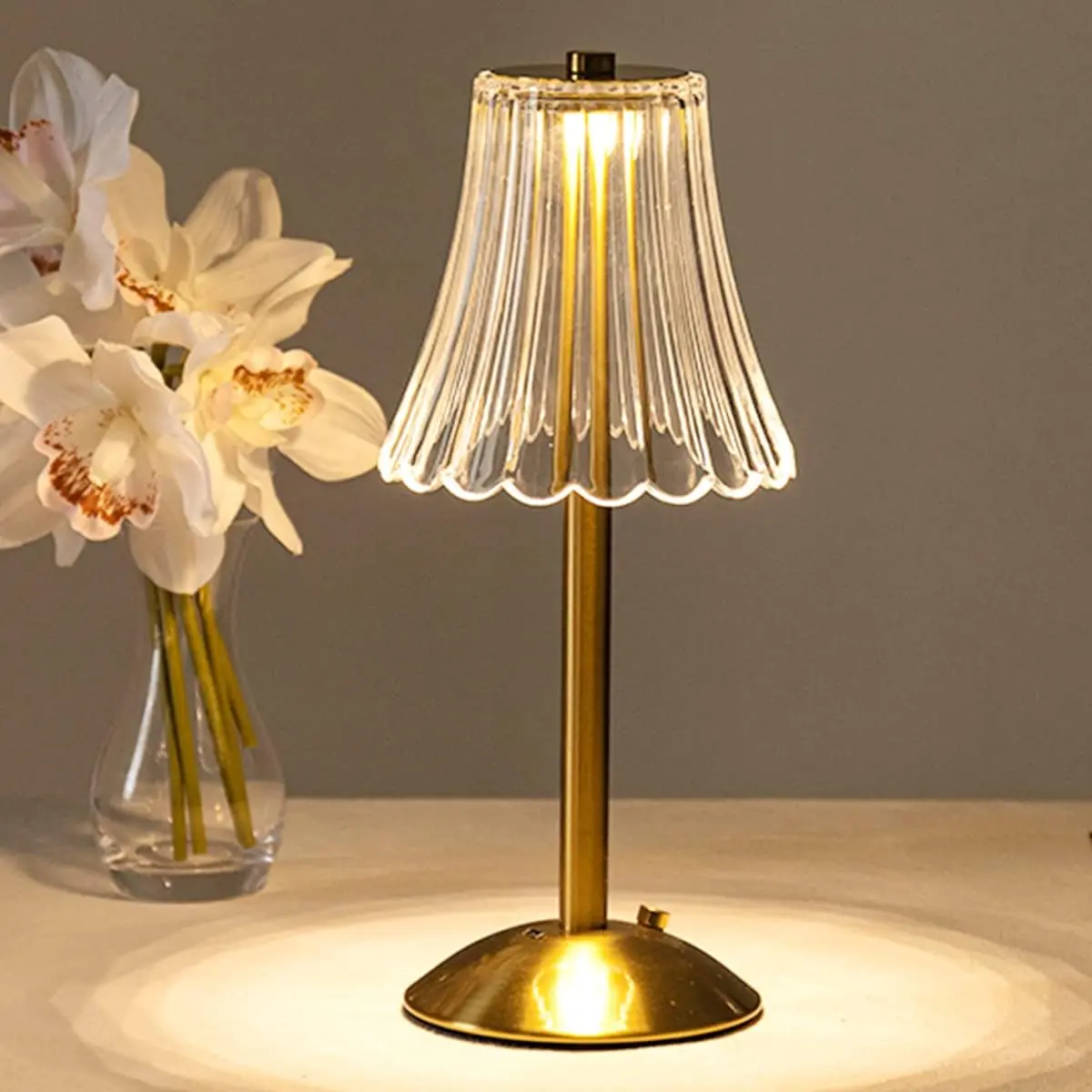12 in Rechargeable Brass LED Bedside Table Lamp - Dimmable Cordless Decorative Nightlight with USB Port, 2000mAh Battery, Waterproof Gold Design, Mood Table Lamps for Home Indoor Patio Use
