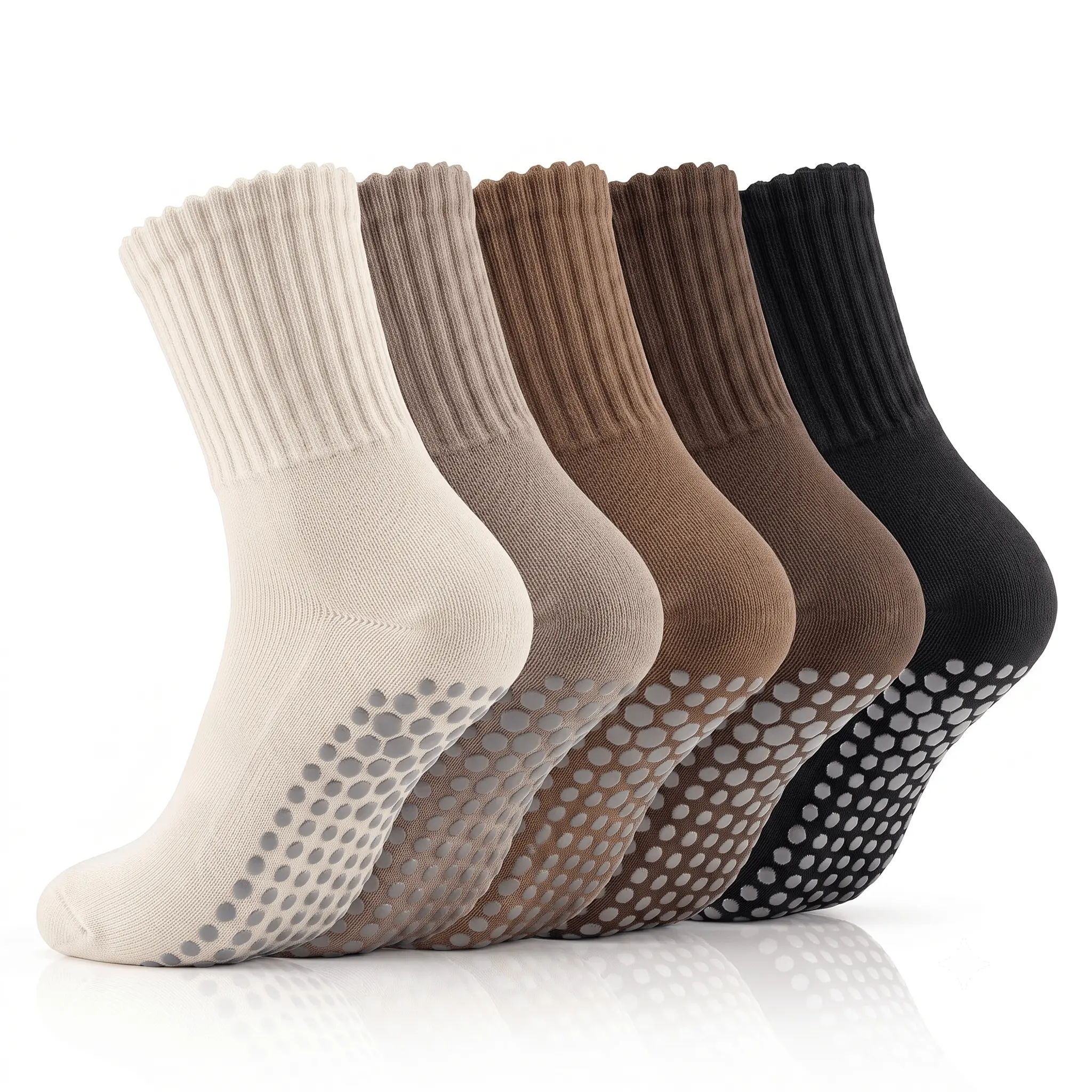 5 Pairs Thick Warm Non Slip Grip Socks for Women, Winter Cotton Slipper Socks with Sticky Grippers for Yoga, Pilates, Home Floor, Hospital, Pregnancy, Thermal Anti-Skid Crew Socks
