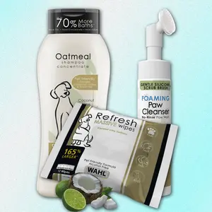 Wahl USA Dog Cleaning Spring Bundle - Wahl Refresh Massive Dog Wipes (36 Count) – Wahl Dry Skin & Itch Relief Dog Shampoo (24 oz) – Wahl Gentle Foaming Paw Cleaner (8 oz)