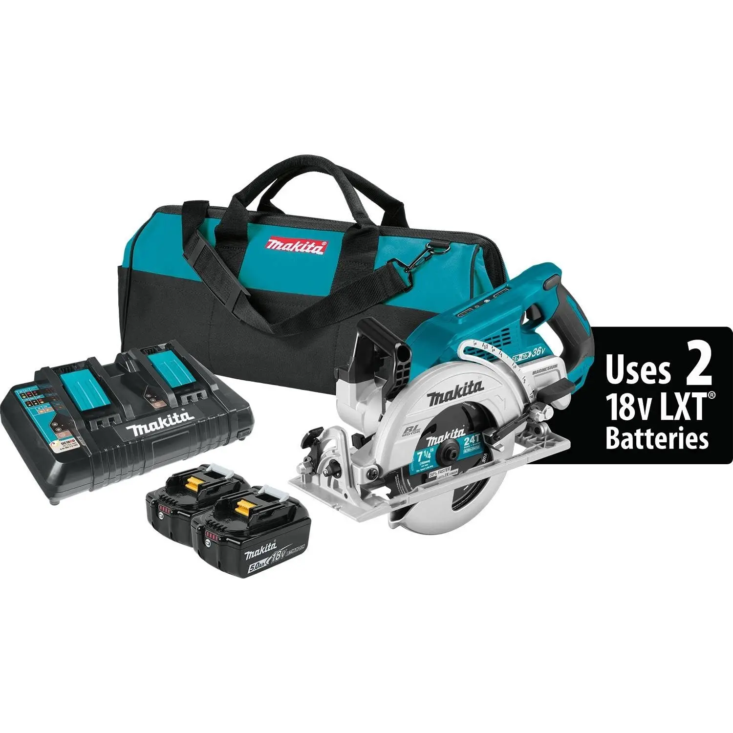 Makita XSR01PT 18V X2 LXT Li-Ion (36V) Brushless Cordless Rear Handle 7-1/4" Circular Saw Kit, 5.0Ah