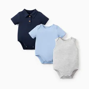 PatPat Bamboo Baby Girl Solid Color 3-Piece Rompers Set