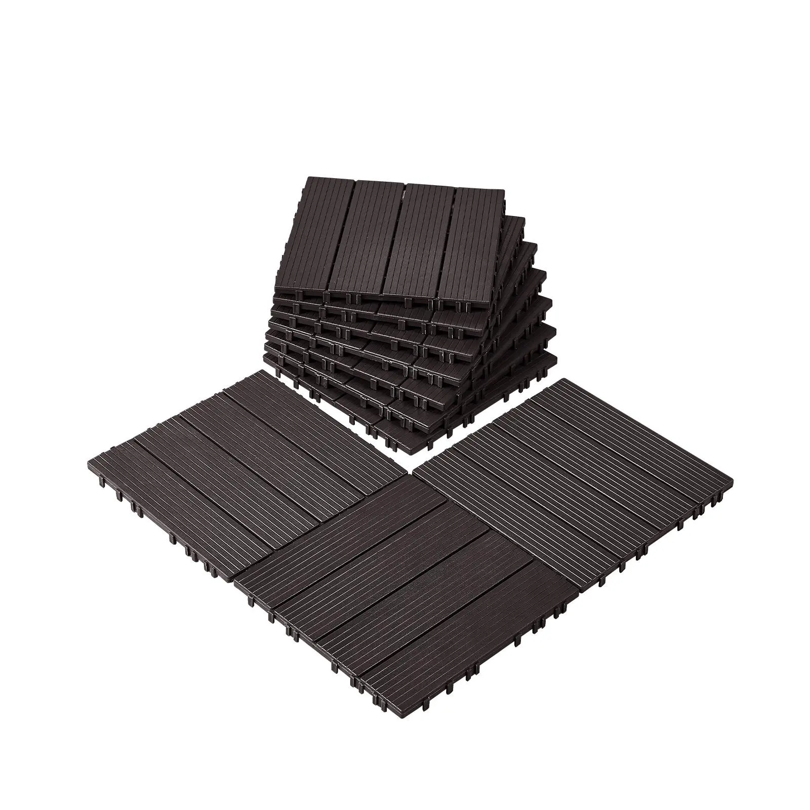 【SummerFinds】VEVOR Interlocking Deck Tiles, 10 Pack,12"x12" 10 sq. ft Plastic Waterproof Outdoor Flooring All Weather Use, Patio Floor Decking Covering Tiles for Porch Poolside Balcony Backyard, Dark Brown
