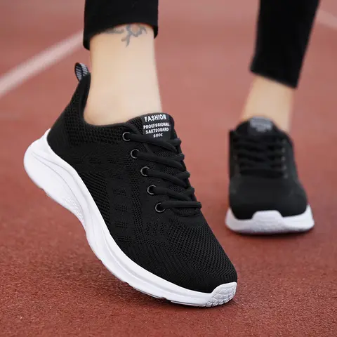 HISQIM Women's Sneakers - Lace-Up Breathable Mesh Upper EVA Aerated Lightweight Anti-Slip Flat Running Sport Shoes, Breathable Runner Flat for Walking, Daily Errands, Shoe for Runners
