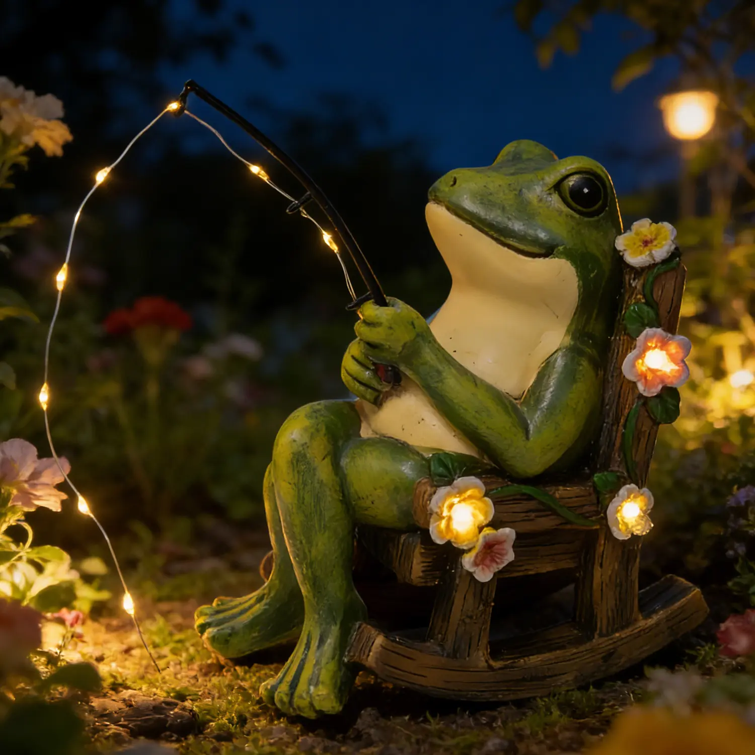 Solar Powered Frog Garden Statue With Fishing Rod, Whimsical Resin Solar Light Ornament, Outdoor Yard Patio Lawn Decor, Mini Fairy Garden Accessory, Mother’s Day Housewarming Birthday Gift For Mother