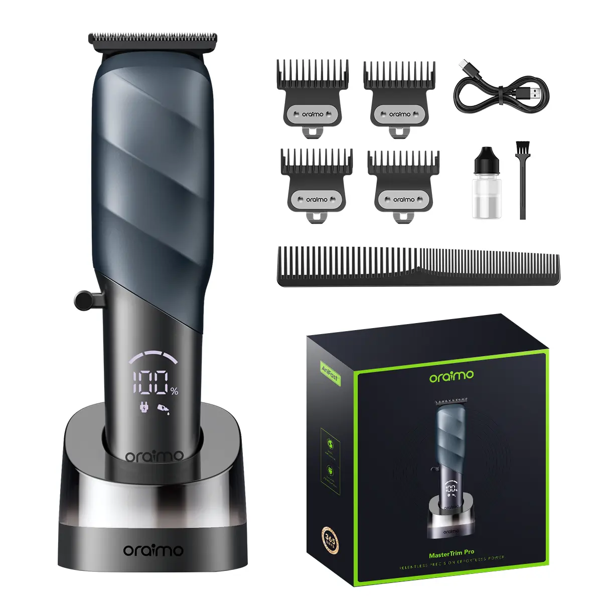 [FathersDayGift] Oraimo MasterTrim Pro Zerogap Cordless Hair Clippers for Men, 10,000 RPM Brushless Motor, DLC & TiN-Coated Blades, 2500mAh Battery, Metallic Professional Barber Trimmer for Home & Salon Use Stainless,back to school,back to school haul